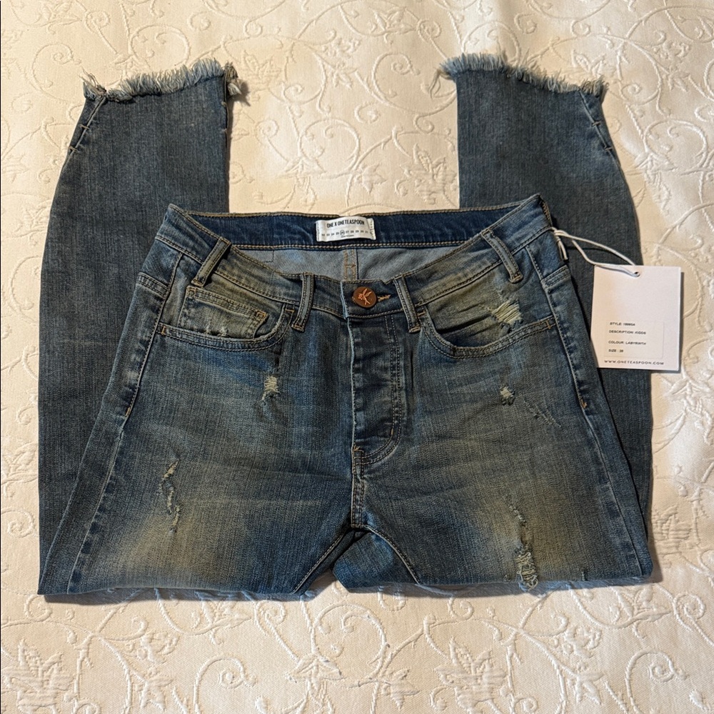 One Teaspoon Frayed Hem Blue Jeans